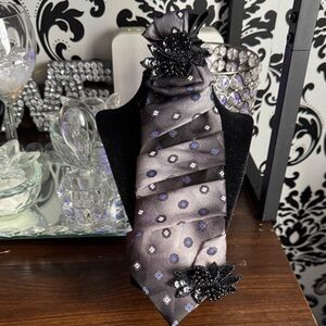 Elegant Black and Gray Tie with Beaded Accents